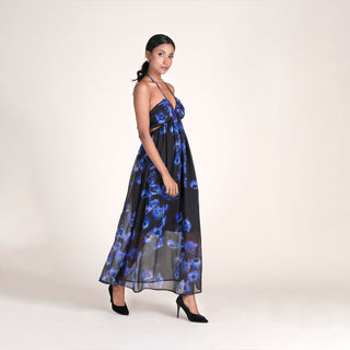 AZURE DRESS IN MIDNIGHT BLOOM PRINT