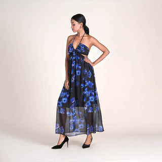 AZURE DRESS IN MIDNIGHT BLOOM PRINT